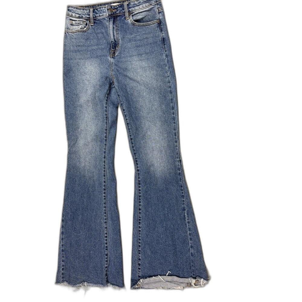 Cello Size 9 Womens Jeans Flare High Rise Raw Hem Light Wash Stretch